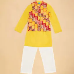 YU by Pantaloons Kids Yellow & White Cotton Floral Print Full Sleeves Kurta Set image 2