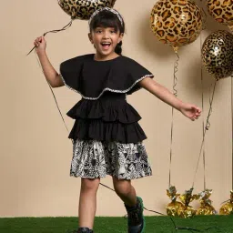 Lil Drama Kids Black Printed Regular Fit Dress & Hairband-picture-21