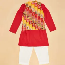 YU by Pantaloons Kids Red & White Cotton Floral Print Full Sleeves Kurta Set image 3