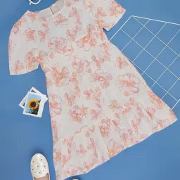 Pantaloons Junior Kids White & Pink Cotton Floral Print Dress-image-2