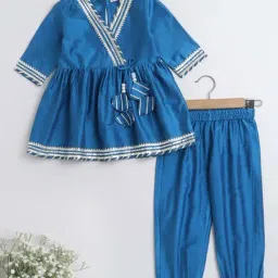 The Magic Wand Kids Blue Cotton Embroidered Kurta Set-image-12