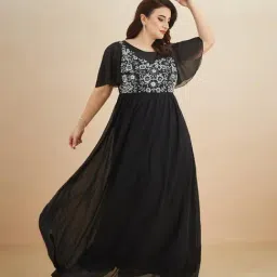 Miss Chase A+ Black Georgette Embroidered Fit & Flare Dress-picture-12
