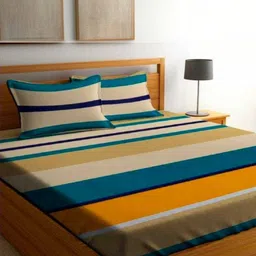 JUSTWAY Multicoloured Striped 210 TC King Bedsheet with 2 Pillow Covers-picture-24