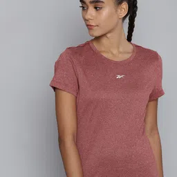 Reebok Women Maroon Solid  Training or Gym T-shirt image 1