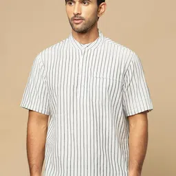 Fabindia Men Vertical Striped Mandarin Collar Cotton Casual Shirt-image-46