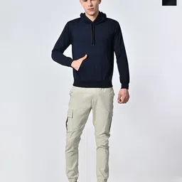 BAESD Men Solid Hood Fleece Pullover Sweatshirt image 1