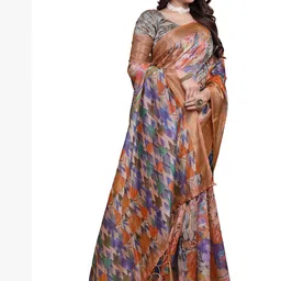 PRISHA FASHION Floral Printed Zari Banarasi Saree With Woven Design Border image 3