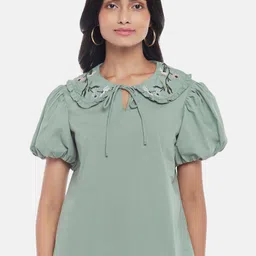 Honey by Pantaloons Women Green Solid Tie-Up Neck Top-picture-32