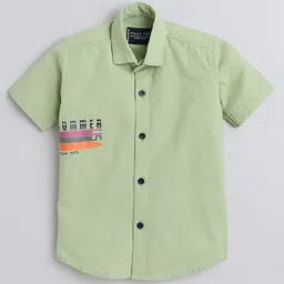 Polka Tots Half Sleeve Summer USA Metallic Printed Shirt - Pista Green-picture-18