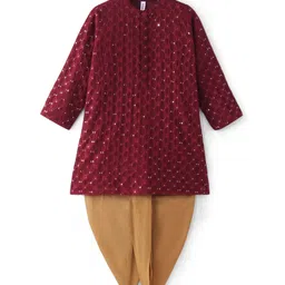 BABYHUG BOYS SEQUENCED EMBROIDERED KURTA DHOTI SET 12-18M  MAROON-image-5