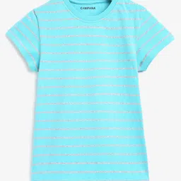 Campana 100% Cotton Half Sleeves Striped Tee - Turquoise & Grey Melange-image-44