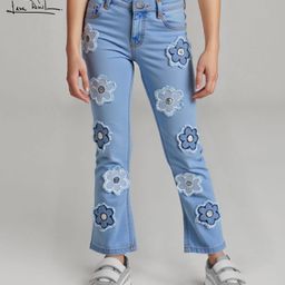 arias by lara dutta Arias Denim Woven Full Length Stretchable Medium Wash Jeans With Floral Applique - Light Blue-picture-31