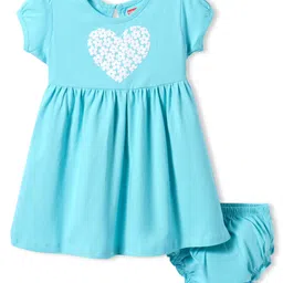 Babyhug Single Jersey Knit Half Sleeves Frock With Floral Print & Bloomer - Light Blue-picture-23