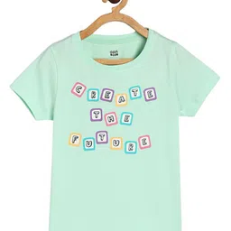 MINI KLUB Cotton Half Sleeves Create The Future Text Printed Tee - Mint-picture-33