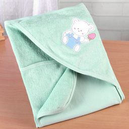 Simply Terry Cotton Knit Teddy Bear Embroided Hooded Towel L 80 x B 77 cm -Sea Green-picture-2