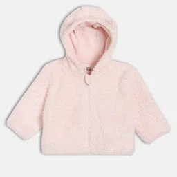 MINI KLUB Cotton Knit Full Sleeves Fur Detailed Solid Hooded Jacket - Pink-image-38