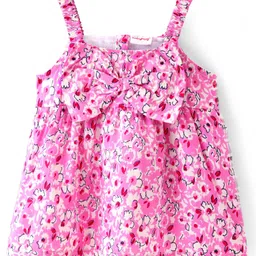 Babyhug Rayon Woven Sleeveless Floral Print Top with Bow Detailing - Pink image 2