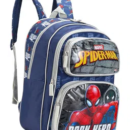 Spider Man School Bag with Front Pocket Gray & Blue - Height 18 inches image 3