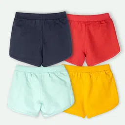 Ariel Cotton Knit Pack Of 4 Unicorn & Typography Printed Shorts - Red Yellow Sky & Navy Blue image 3
