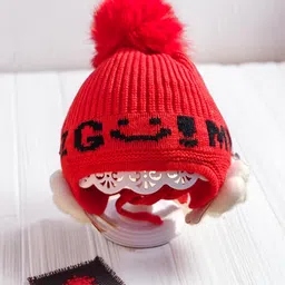 Ziory Wool Knit Typography & Cloud Shaped Ear Designed Beanie - Red - Circumference 44 Cms image 2