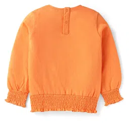 Babyhug Cotton Knit Full Sleeves Top With Butterfly Print & Smocking Detailing - Orange image 3