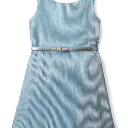 Hola Bonita Knit Half Sleeves Sequin Jacket With Foil Pleated Inner Party Dress & Belt - Light Blue image 3