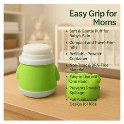 KIDS BASIC Baby Care Grooming Essential Combo | Teddy Style Powder Puff + Nail Cutter + Nose Sucker + Hair Brush & Comb Set- Green, Green, Pink, Pink image 3