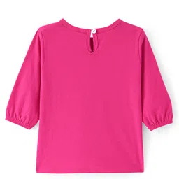 Babyhug Cotton Knit Floral Printed Frock with Full Sleeves Solid T-Shirt - Dark Pink image 4