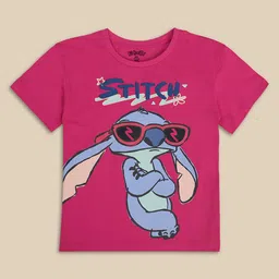 Kidsville Lilo & Stitch Featuring Half Sleeves Stitch Printed Tee - Pink image 5