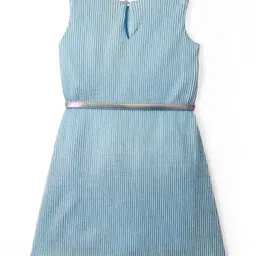 Hola Bonita Knit Half Sleeves Sequin Jacket With Foil Pleated Inner Party Dress & Belt - Light Blue image 4