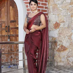 Anouk Solid Satin Saree image 3