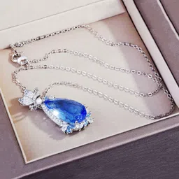 Designs & You Silver-Plated Cubic Zirconia Studded Teardrop Shaped Pendants with Chains-picture-25