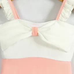 Mark & Mia Sleeveless V Cut Swimsuit With Bow Applique - Pink & White image 5