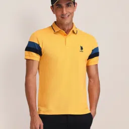U.S. Polo Assn. Yellow Cotton Slim Fit Striped Polo T-Shirt image 4