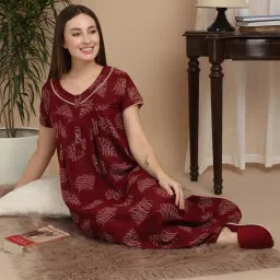 Sweet Dreams Maroon Cotton Printed Nighty image 4