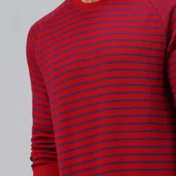 Sporto Red & Navy Loose Fit Striped Round Neck Sweatshirt image 4