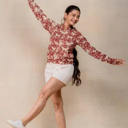 Okhai Red Animal Print Pure Cotton Casual Jacket image 4