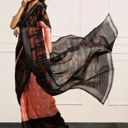 Aditri Pink & Contrast Pallu Timeless Ikat Handloom Ikat On Cotton Orissa Saree image 4