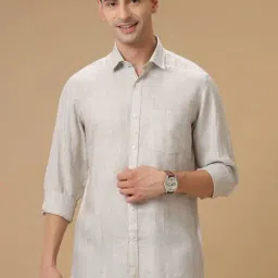 Linen Club Grey Linen Contemporary Fit Striped Shirt-picture-14