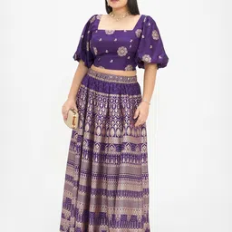 Virgio Plus Size Women Brocade Maxi Flared Skirts-picture-10