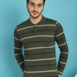 Venitian- Forbidden Clothing Green Regular Fit Striped Polo T-Shirt-image-12
