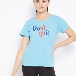 Clovia Blue Graphic Print T-Shirt-image-18