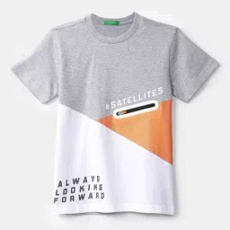 United Colors of Benetton Kids Grey & White Color Block T-Shirt-image-23