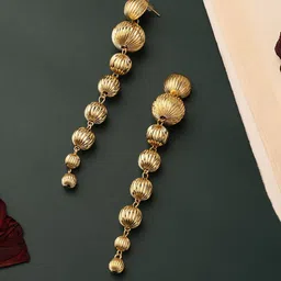 PATOLA BY VJ Stainless Steel Gold-Plated Contemporary Drop Earrings-picture-15