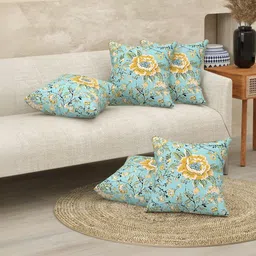 Texstylers Yellow Set of 5 Floral Square Cushion Covers-picture-24