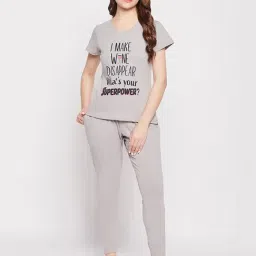 Clovia Grey Printed T-Shirt With Joggers-picture-20
