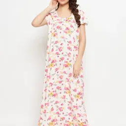 Clovia White Printed Nighty-image-39
