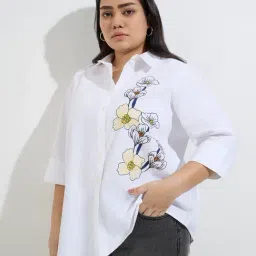 Gia by Westside White Floral Embroidered Cotton Shirt-picture-18