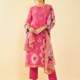 Soch Womens Fuchsia Organza Floral Printed Suit Set With Cutdana Work-picture-11