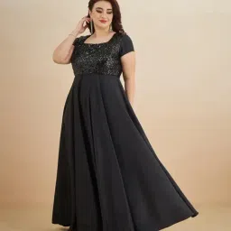 Miss Chase A+ Black Polyester Embellished Fit & Flare Dress-image-89
